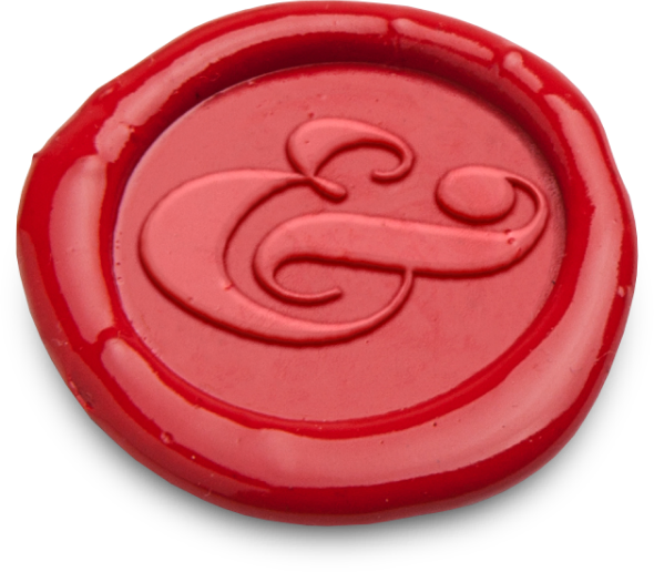 Roter Siegelwachs mit einem stilisierten "&"-Symbol