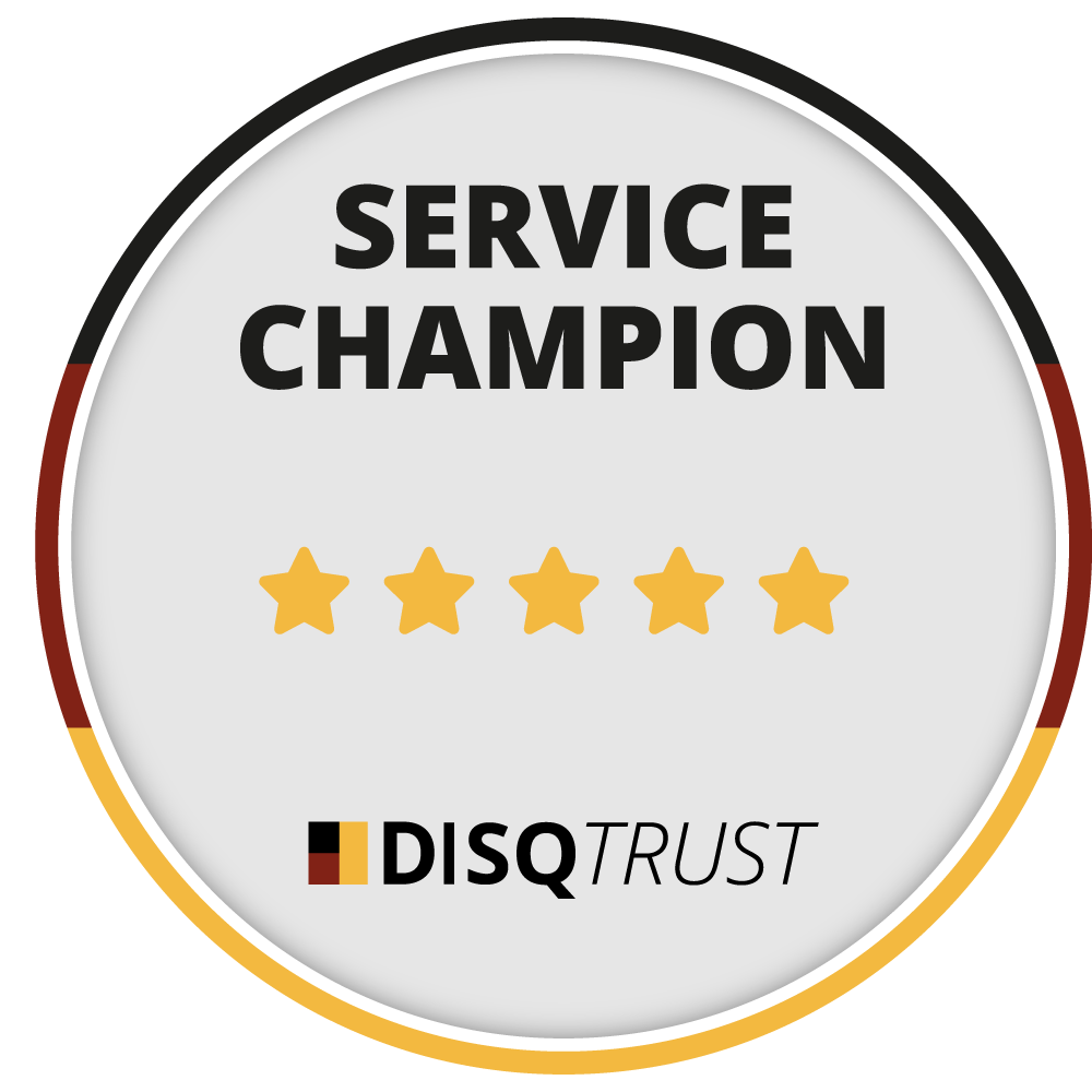 Service Champion Auszeichnung mit fünf Sternen von DISQTRUST