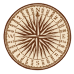 Vintage-Kompassrose mit 32 Himmelsrichtungen, die N, S, O und W zeigen.