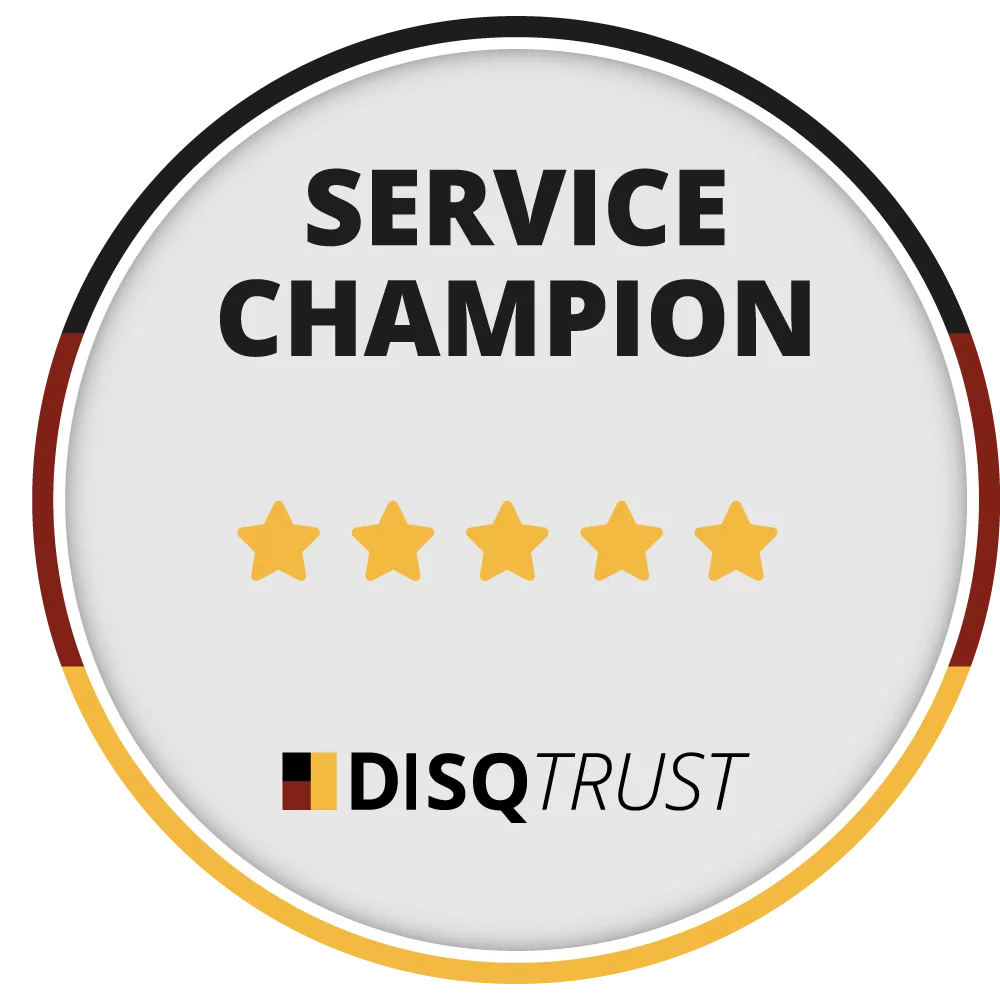 Service Champion Auszeichnung mit fünf Sternen von DISQTRUST
