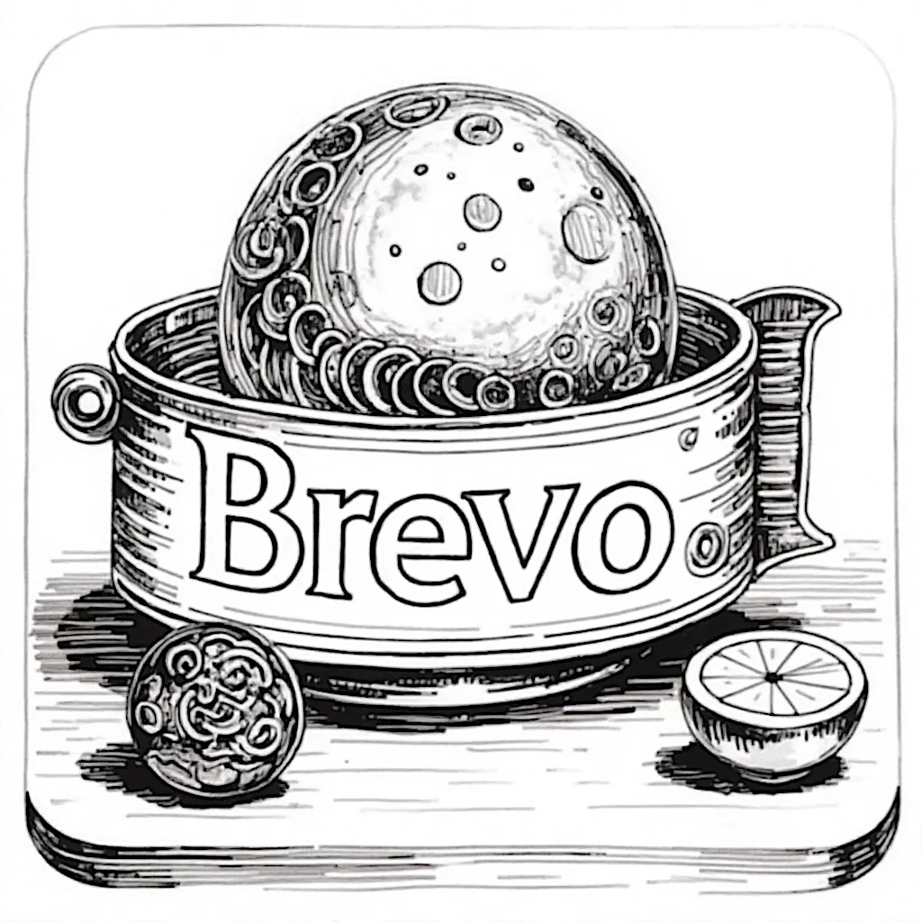 Brevo: Eine Kugel in einer Vintage-Dose, die automatisierte Marketingprozesse suggeriert.
