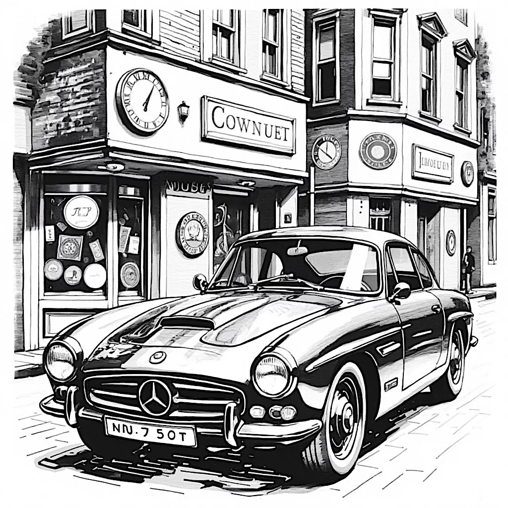 Klassisches Mercedes-Auto auf einer alten Stadtstraße