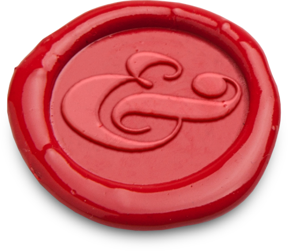 Roter Siegelwachs mit einem stilisierten "&"-Symbol