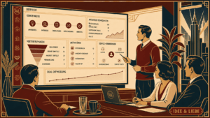 Team bespricht CRM-Strategie: Kundenreise, Vertriebsphasen, Aktivitäten, Service.